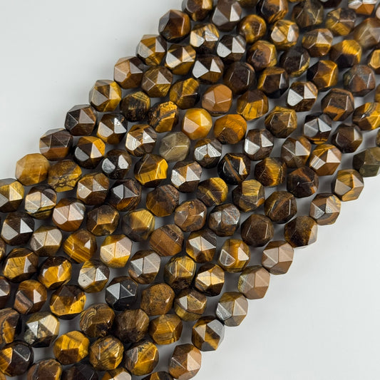 Tiger's Eye Diamond Cut Gemstone Beads - (AA Quality)