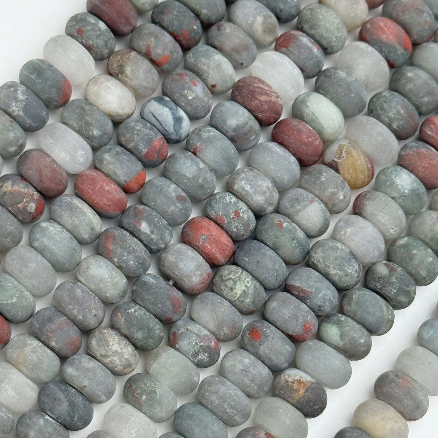 Frosted Rondelle African Bloodstone Beads - (A Quality)