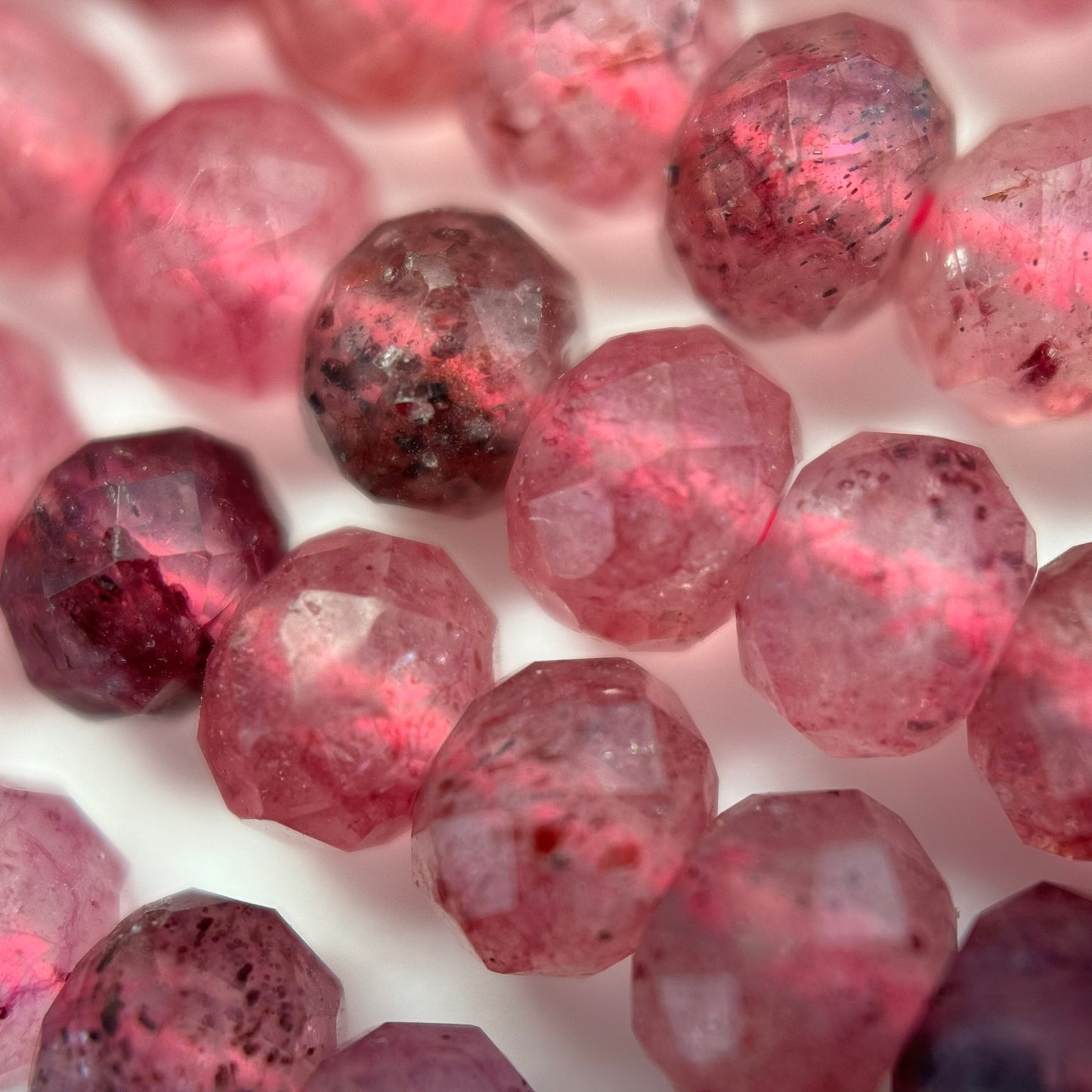 Raspberry Quartz Beads - Faceted Rondelle Beads