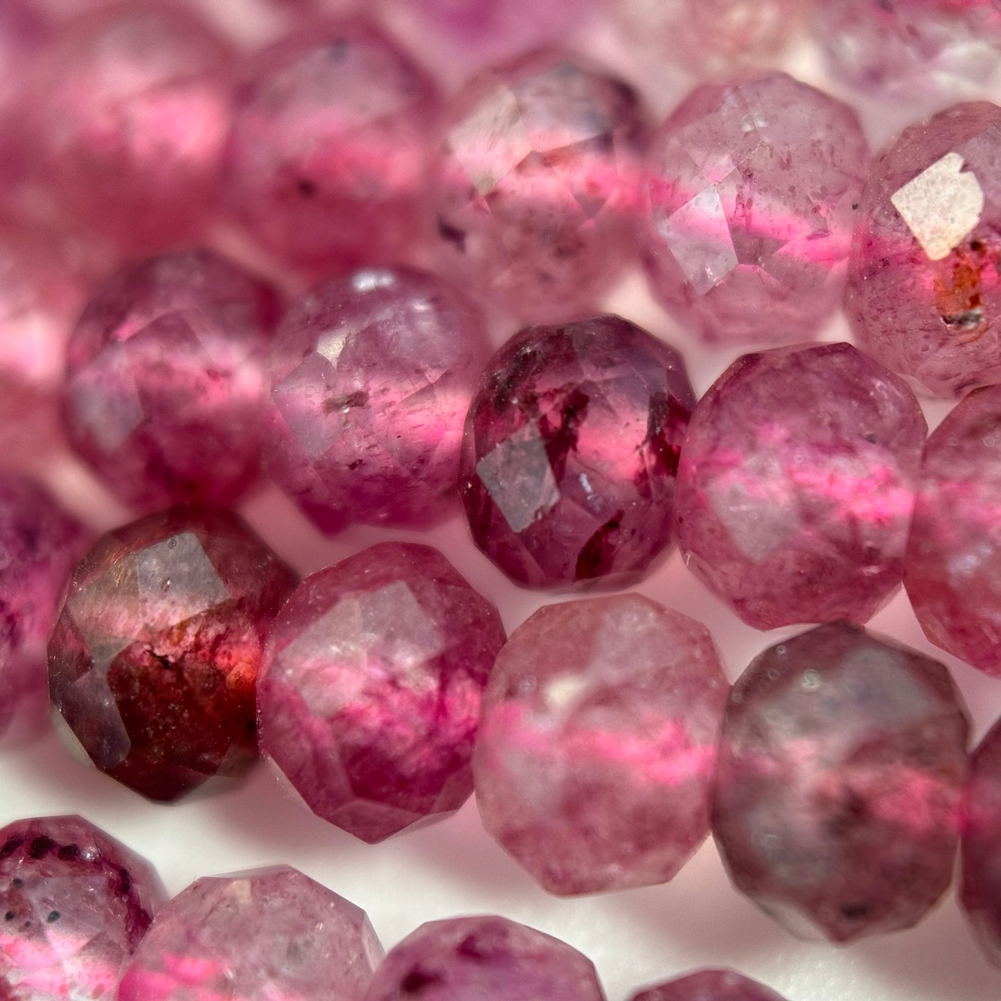 Raspberry Quartz Beads - Faceted Rondelle Beads