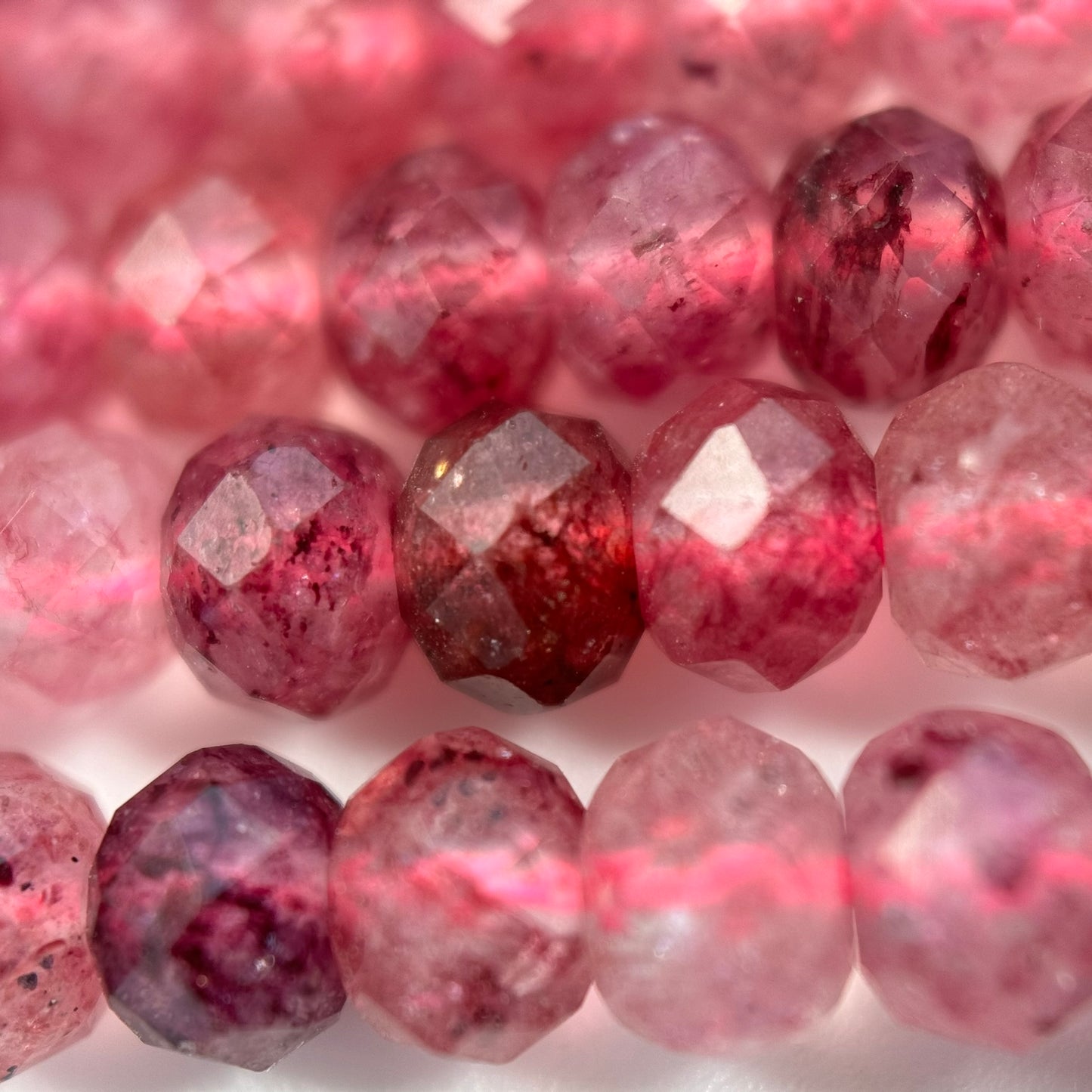 Raspberry Quartz Beads - Faceted Rondelle Beads