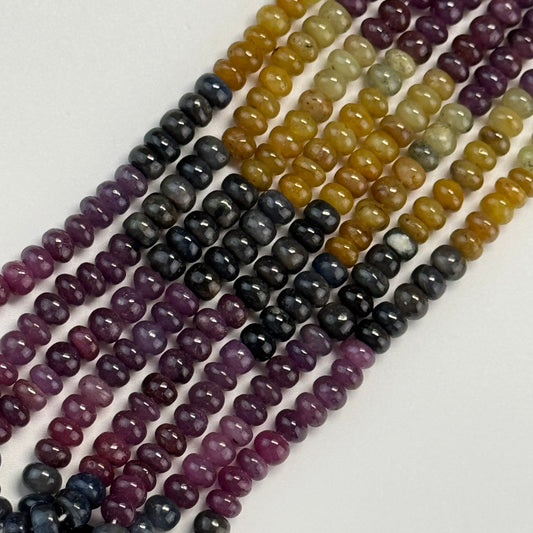 Ruby Sapphire Polished Rondelle Natural Gemstone Beads - (AAA Quality)
