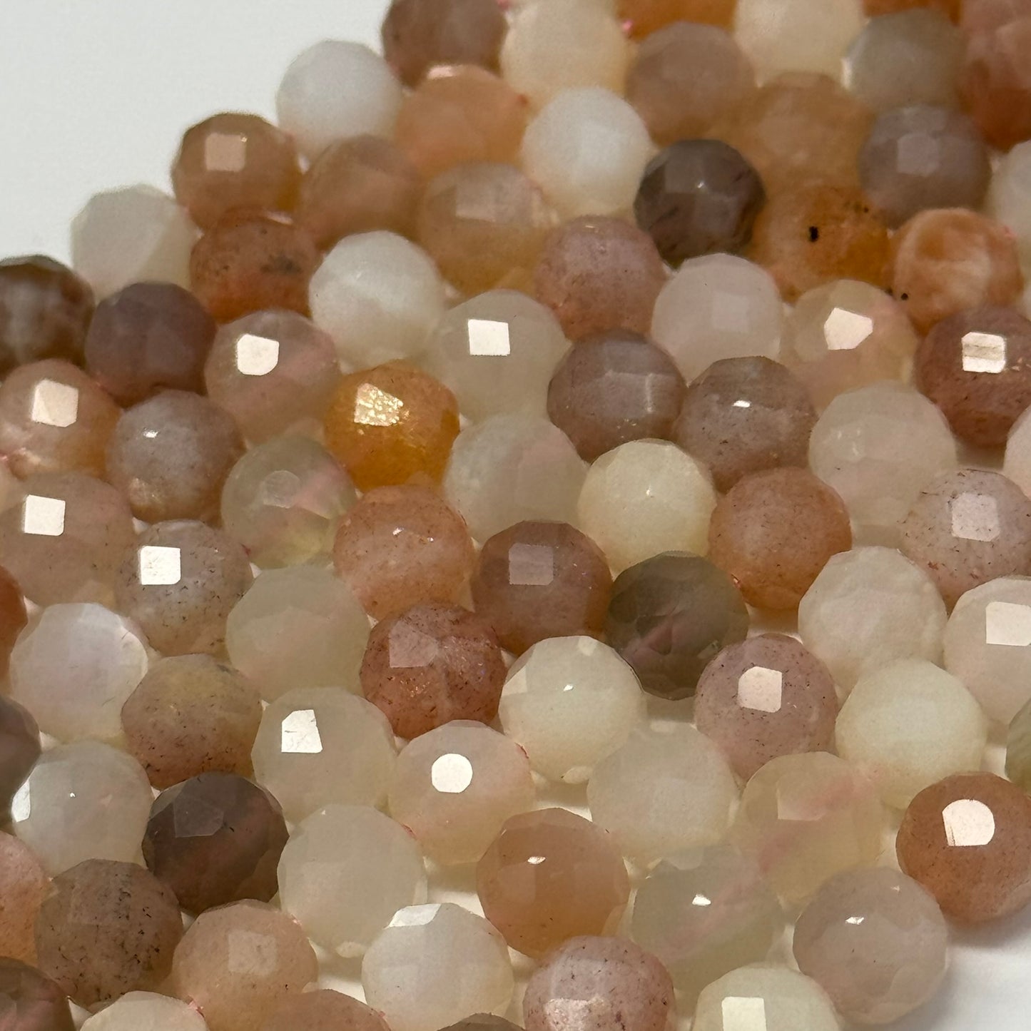 Mixed Colour Sunstone & Moonstone Faceted Round Beads - (AA Quality)