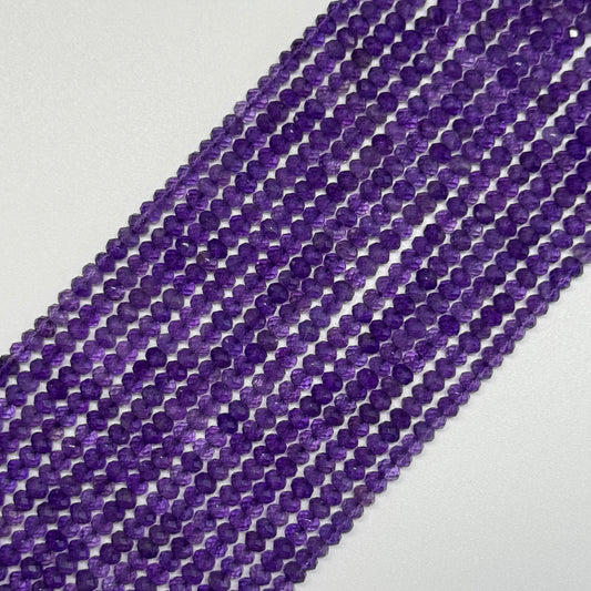 Amethyst Faceted Rondelle Gemstone Beads - (AAA Quality)