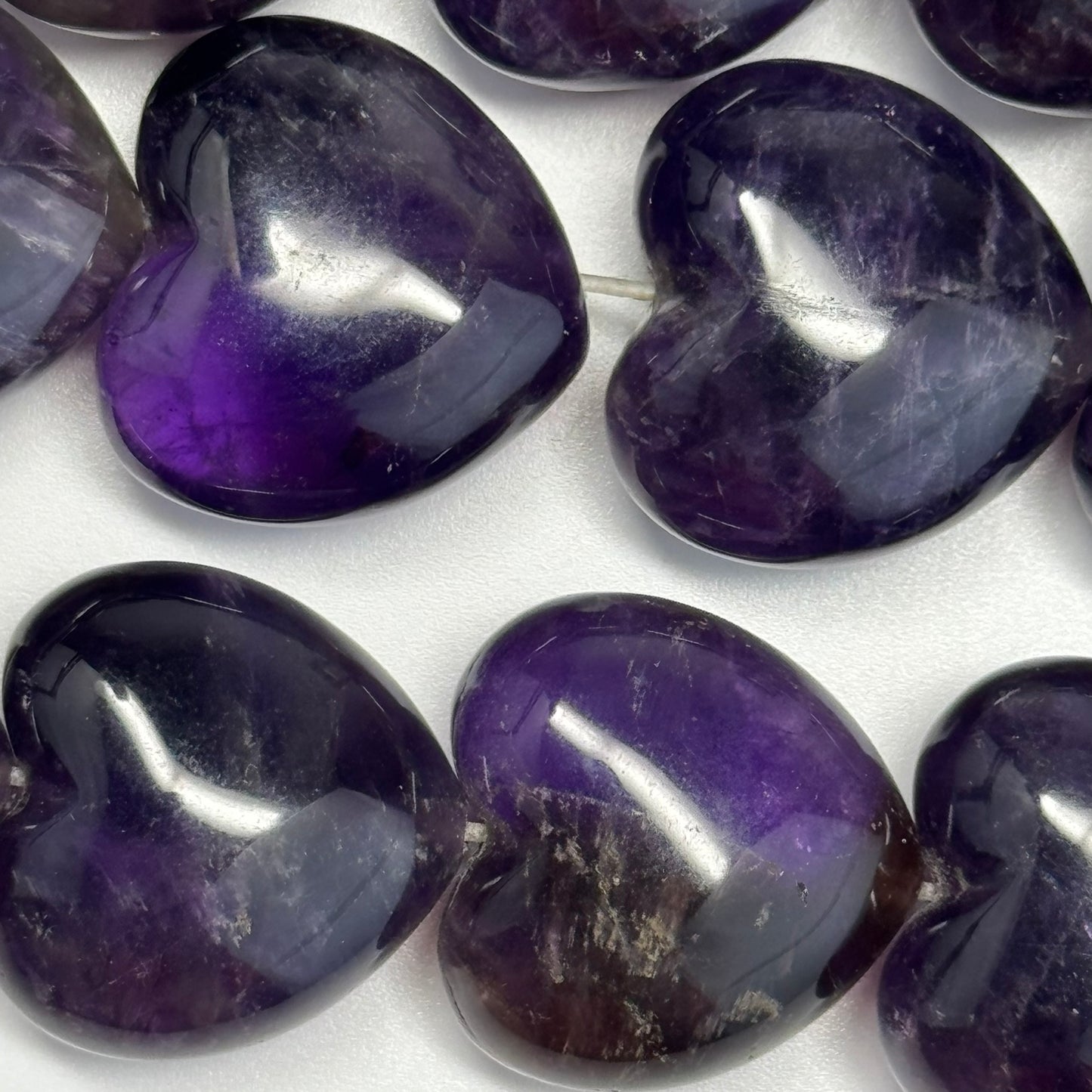 Amethyst Polished Heart Shaped Beads - (A Quality)