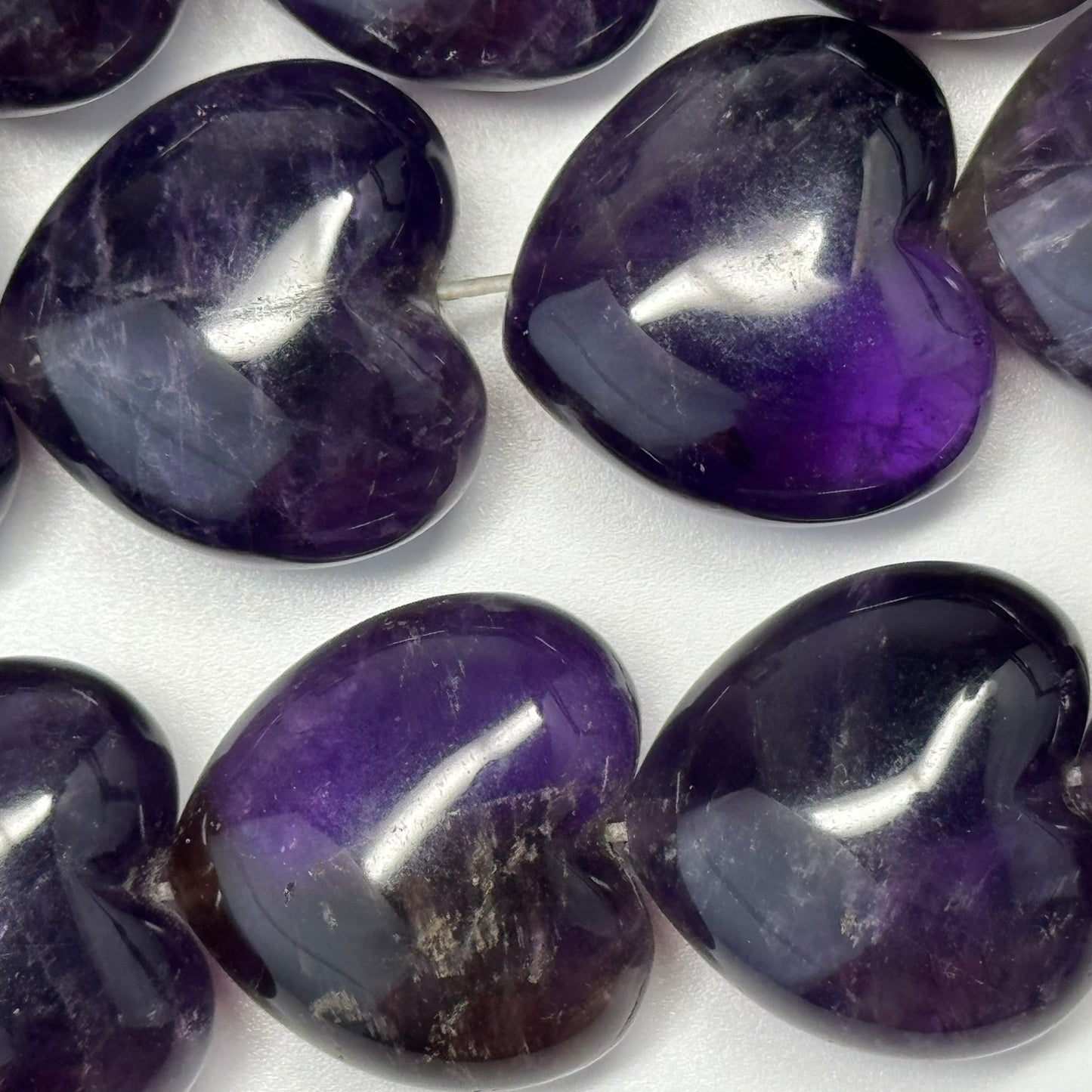 Amethyst Polished Heart Shaped Gemstone Beads - (A Quality)