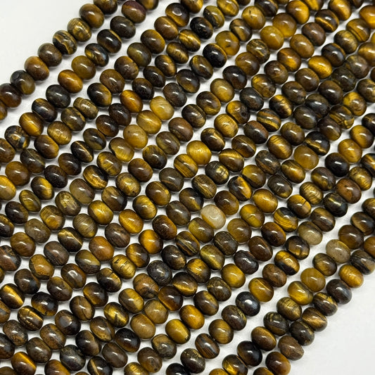 Tiger's Eye Polished Rondelle Gemstone Beads - (A Quality)