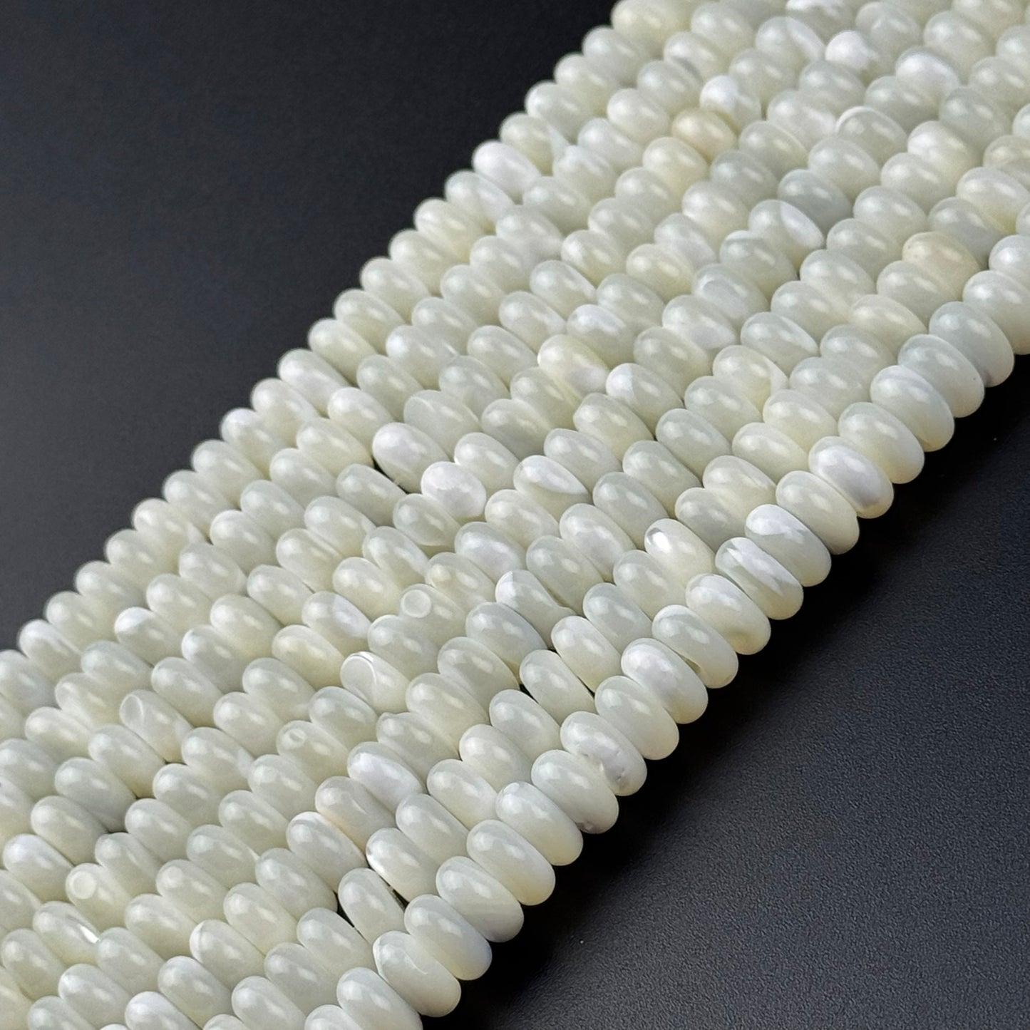 White Mother Of Pearl Polished Rondelle Beads