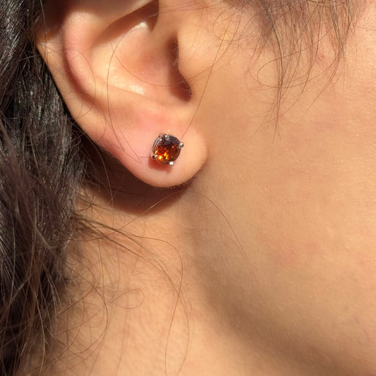 Handmade Oval Hessonite Garnet Earrings in 925 Sterling Silver - Prong Set Style
