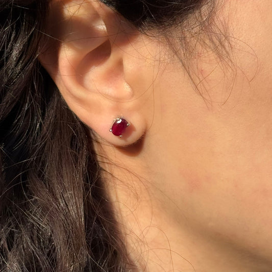 Handmade Glass Filled Oval Ruby Earrings in 925 Sterling Silver - Prong Set Style