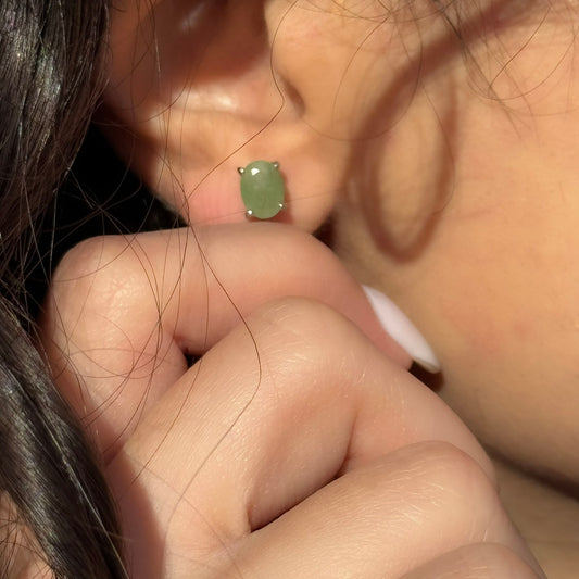 Handmade Oval Emerald Earrings in 925 Sterling Silver - Prong Set Style