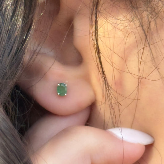 Handmade Oval Emerald Earrings in 925 Sterling Silver - Prong Set Style