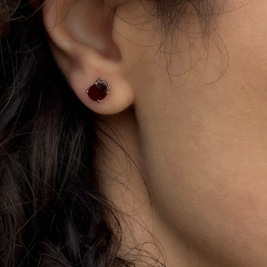 Handmade Oval Garnet Earrings in 925 Sterling Silver - Prong Set Style