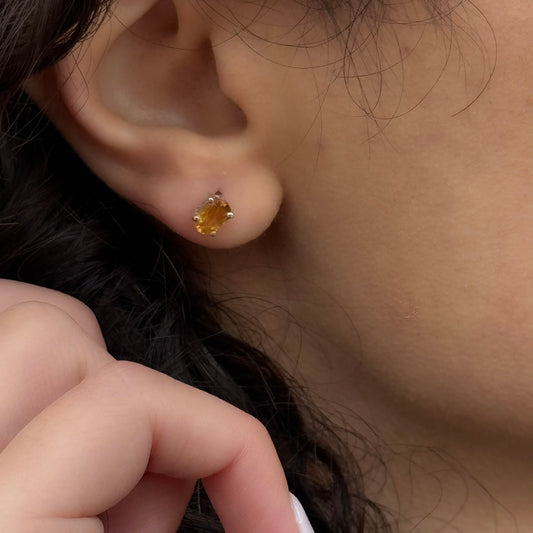 Handmade Oval Citrine Earrings in 925 Sterling Silver - Prong Set Style