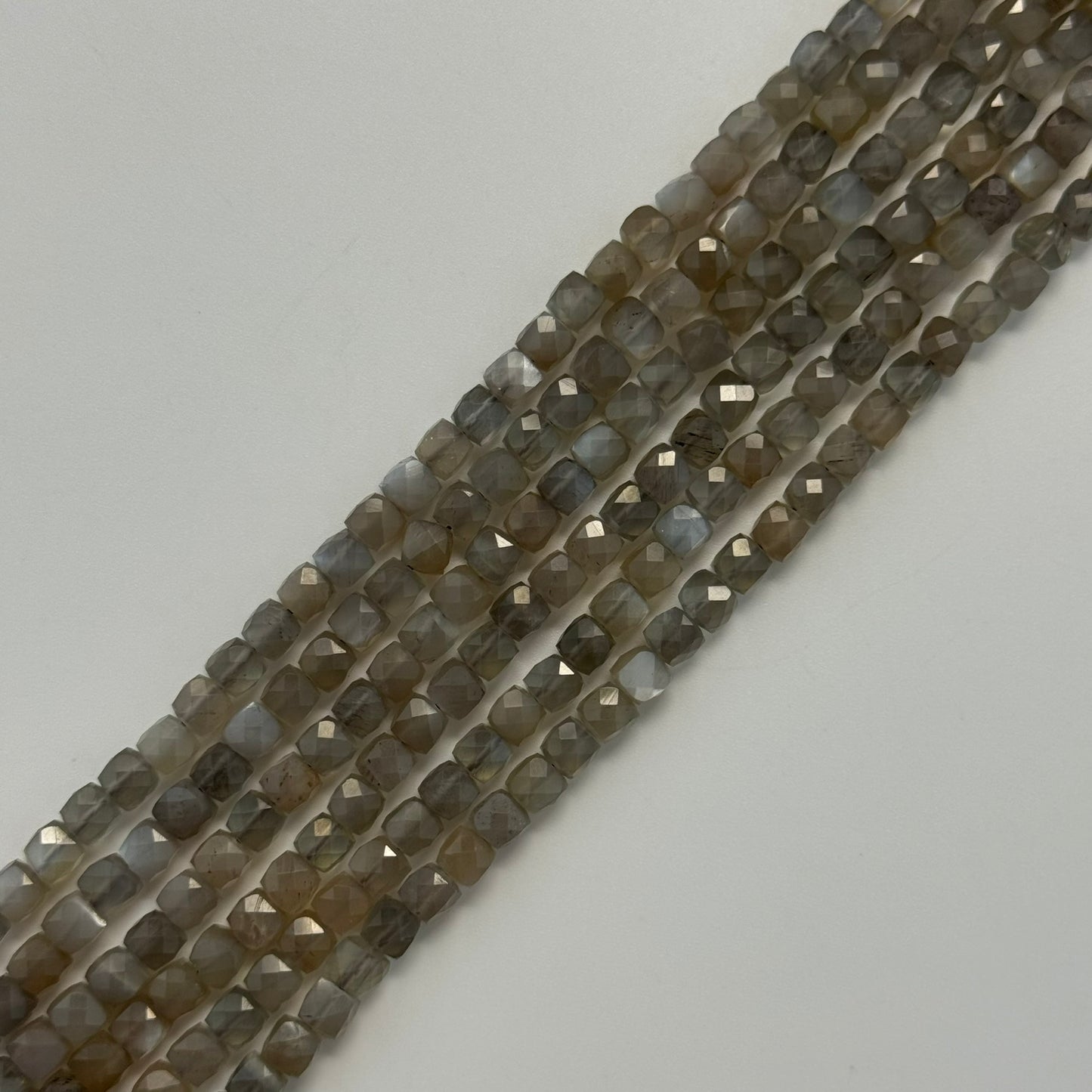 Gray Faceted Moonstone Square Beads