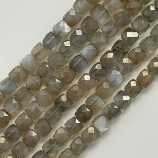 Gray Faceted Moonstone Square Beads