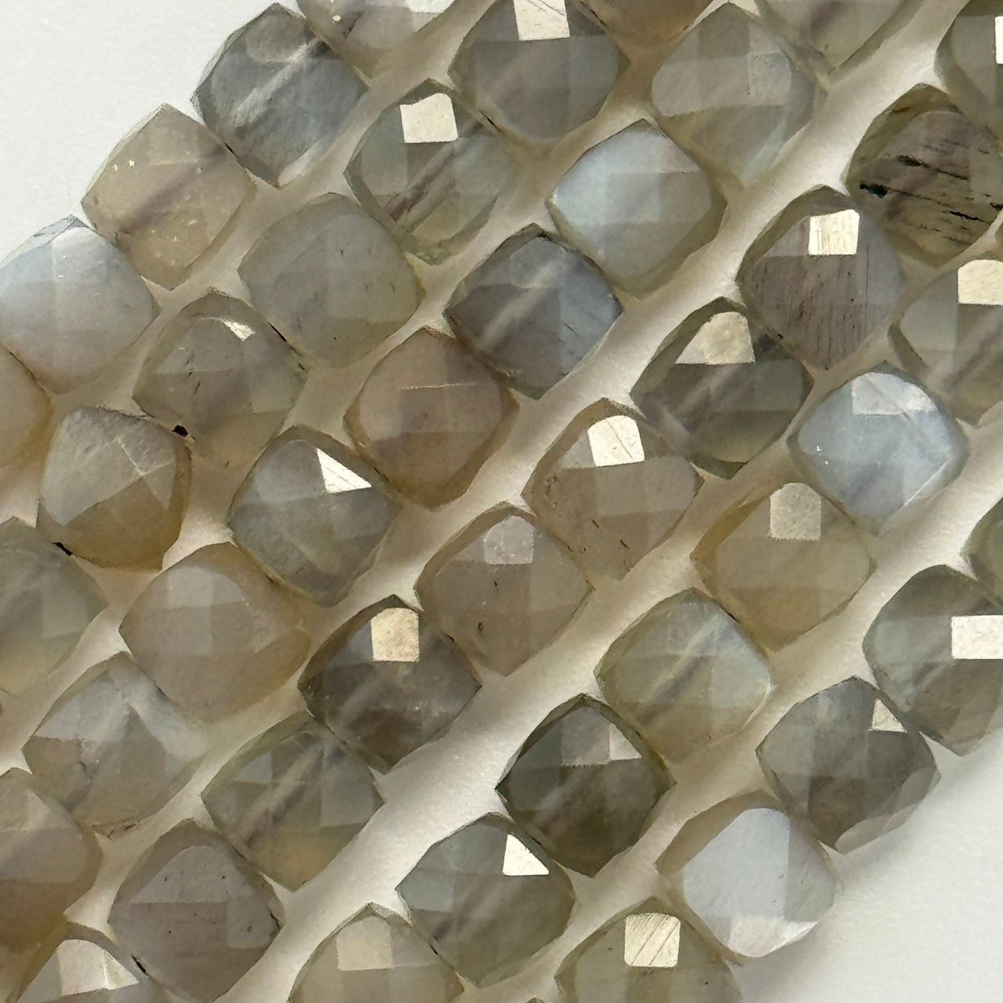 Gray Faceted Moonstone Square Beads