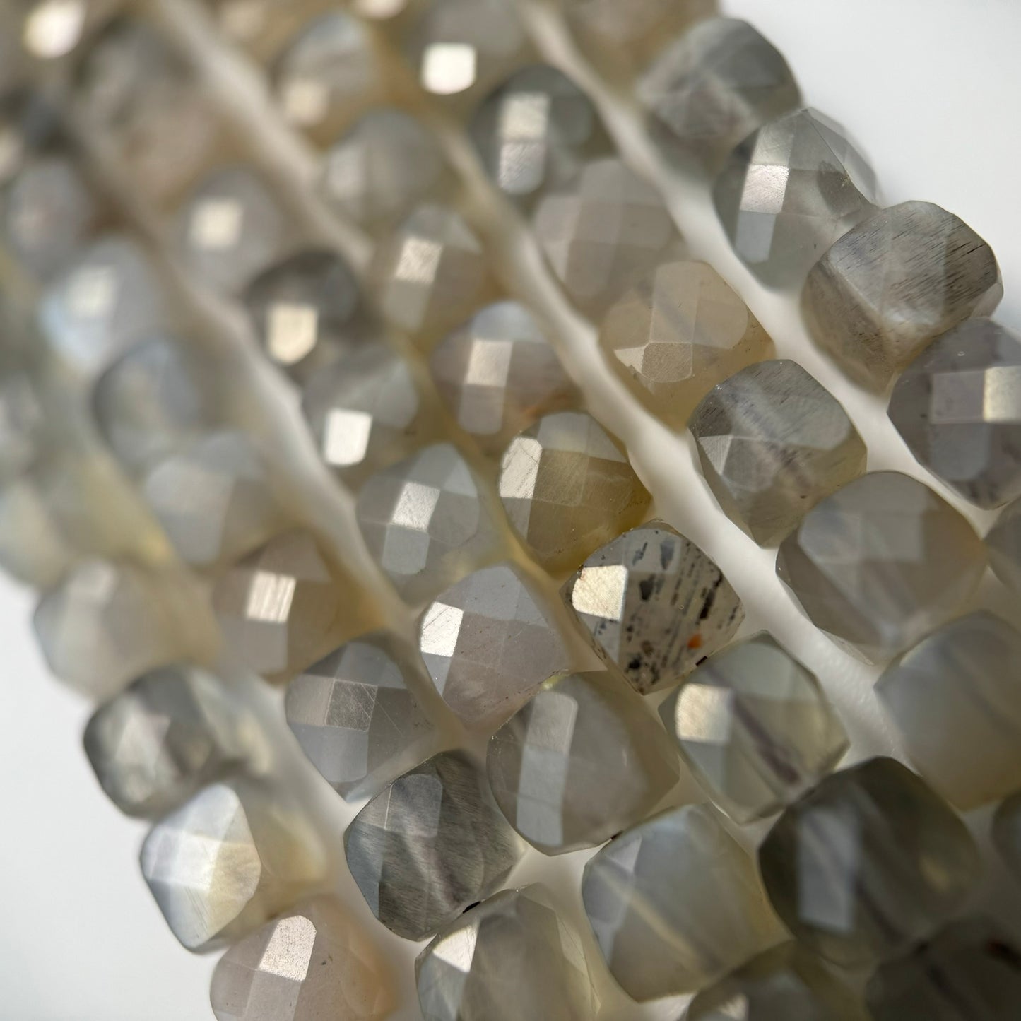 Gray Faceted Moonstone Square Beads