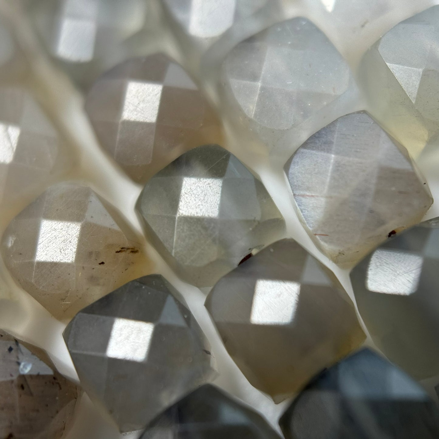 Gray Faceted Moonstone Square Beads