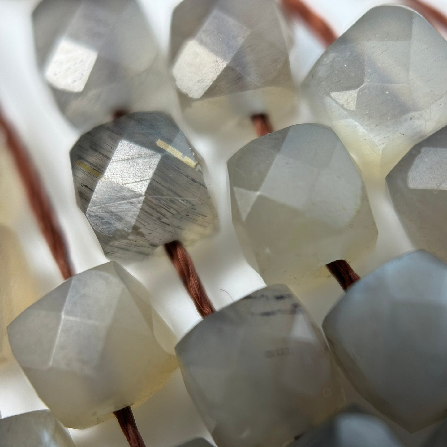 Gray Faceted Moonstone Square Beads