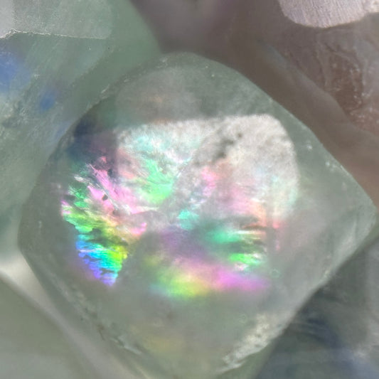 Faceted Rainbow Green Fluorite Square Beads