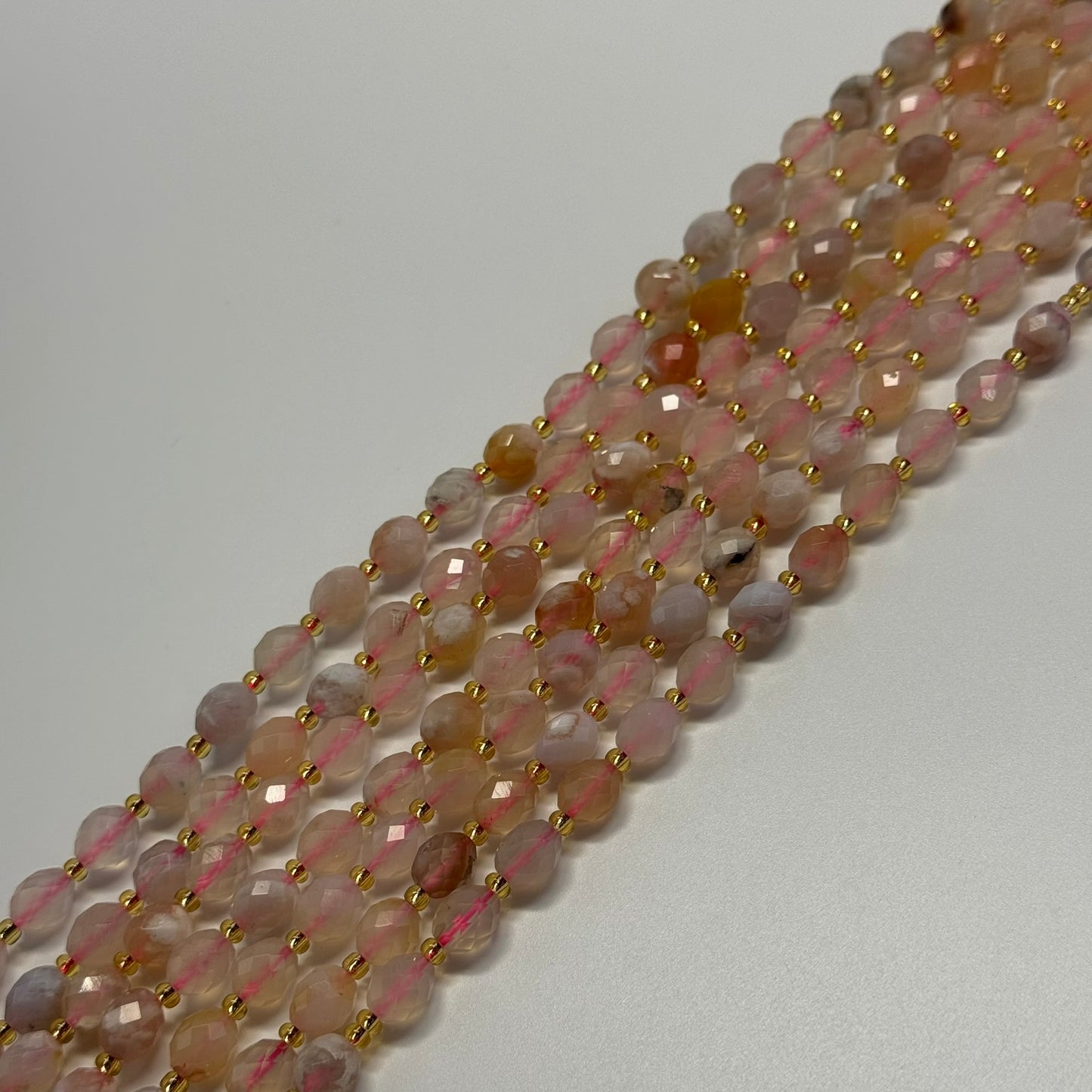 Sakura Agate Faceted Barrel Shaped Gemstone Beads - (AA Quality)