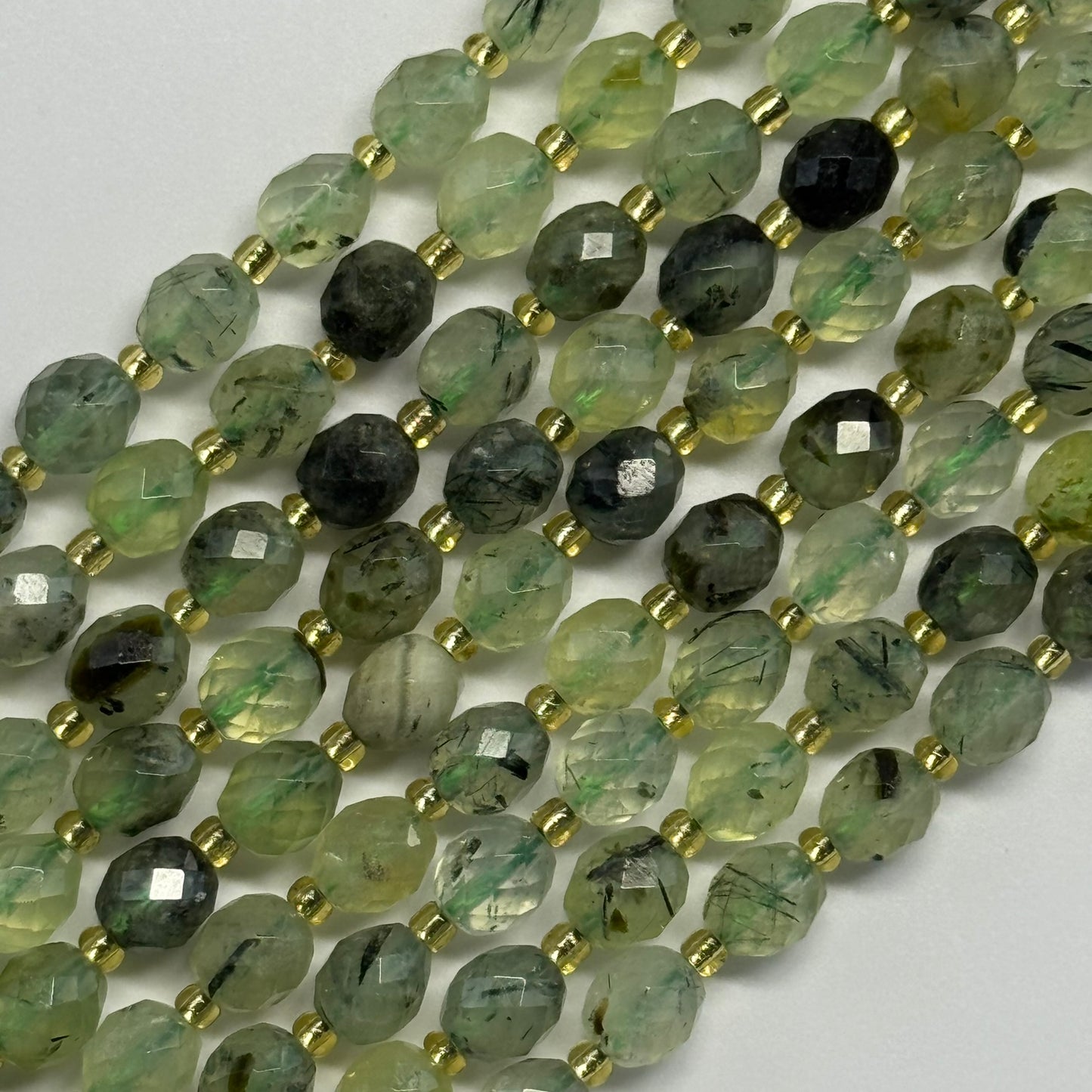 Prehnite Faceted Barrel Shaped Gemstone Beads - (AA Quality)