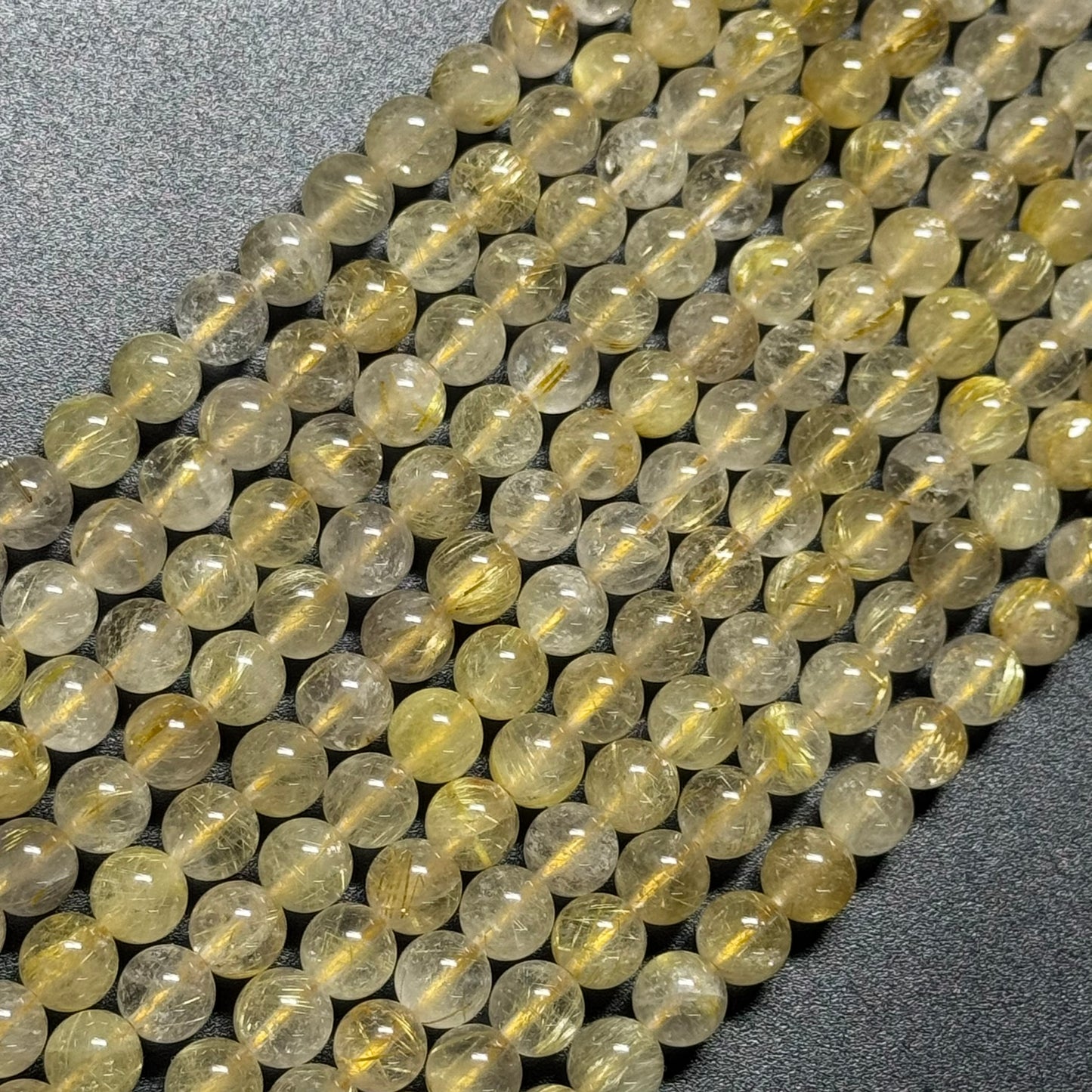 Golden Rutilated Quartz Polished Round Beads