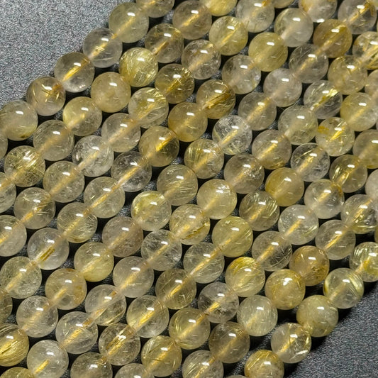 Golden Rutilated Quartz Polished Round Beads
