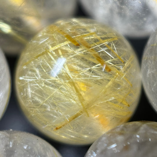 Golden Rutilated Quartz Polished Round Beads
