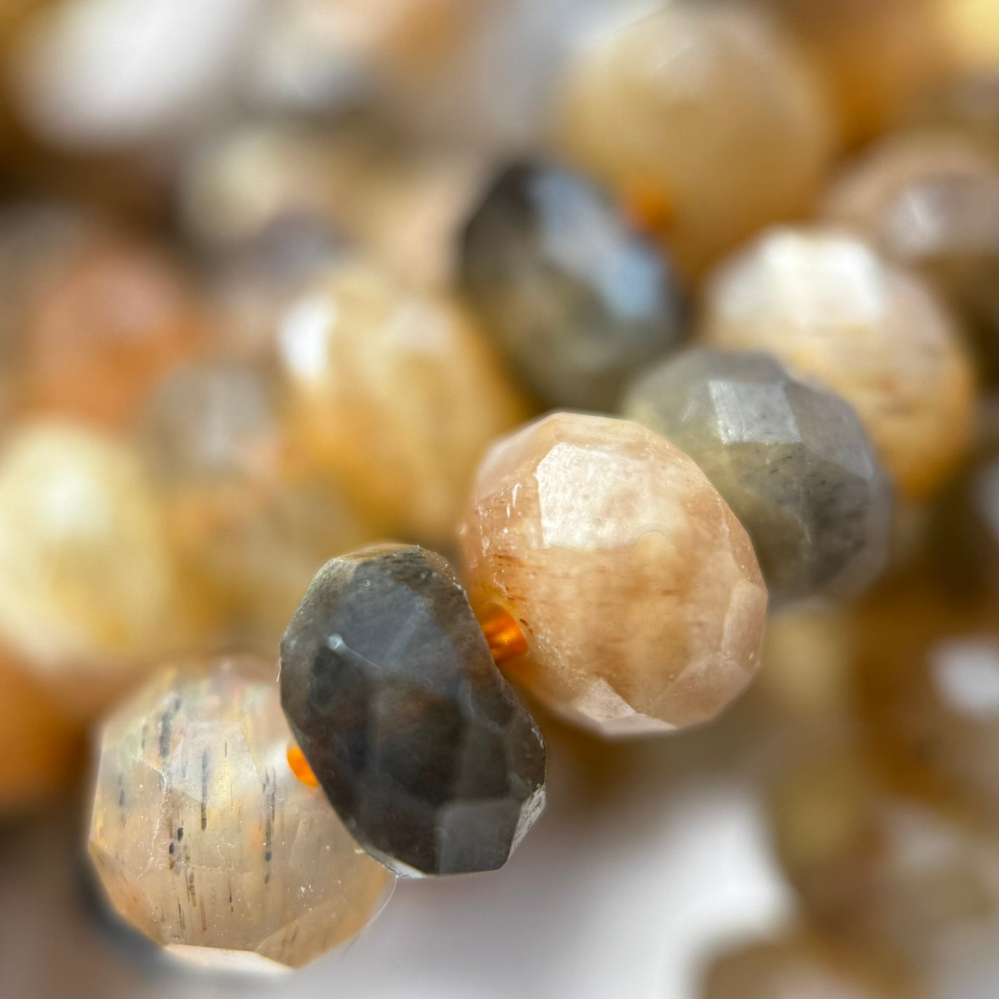 Sunstone Moonstone Faceted Rondelle Beads
