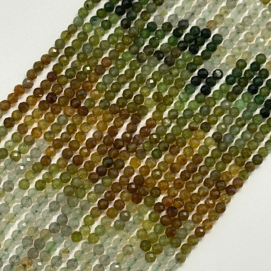 Faceted Multicolor Round Tourmaline Beads - (Green Tone - Pink & Blue)