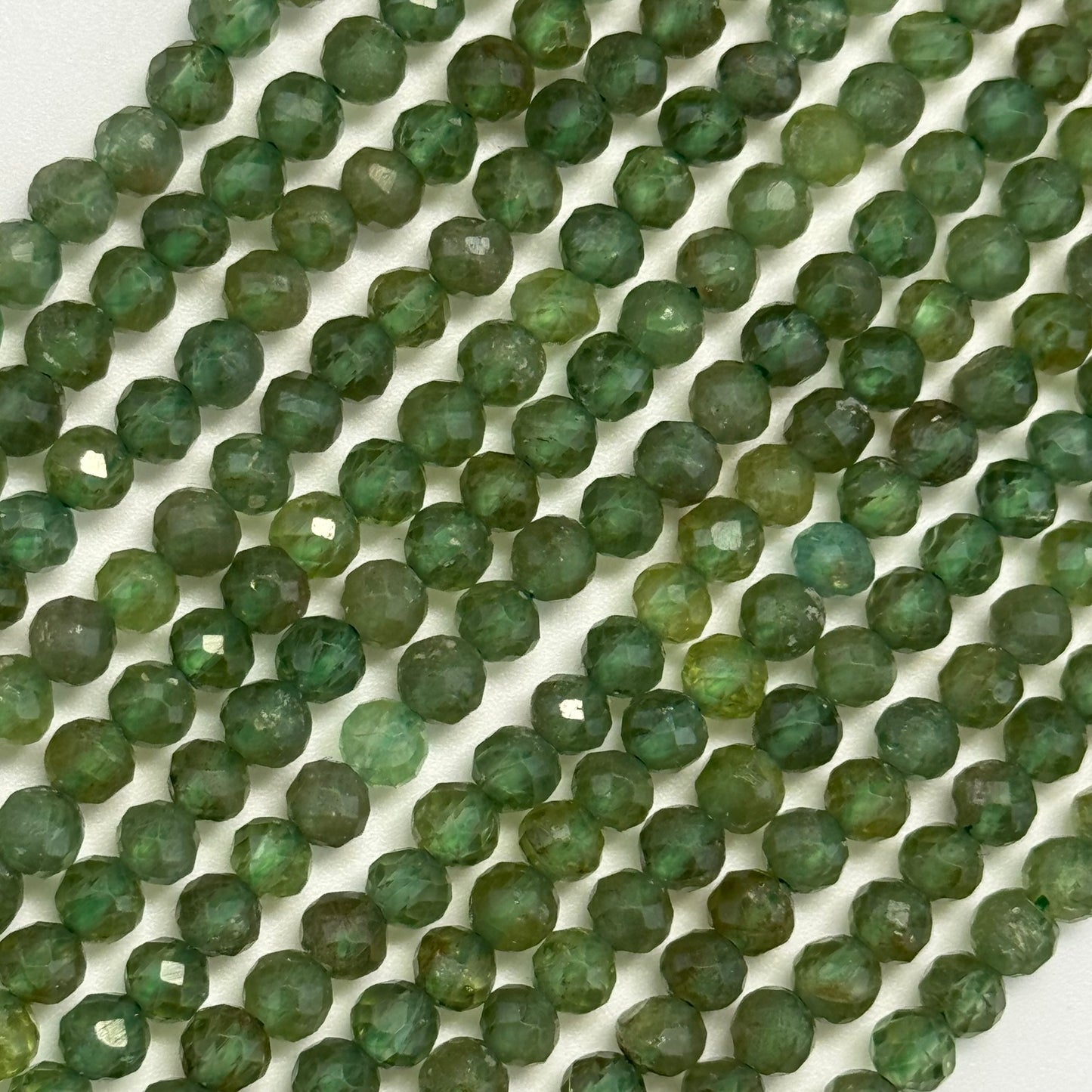 Green Apatite Faceted Round Beads - (AA Quality)