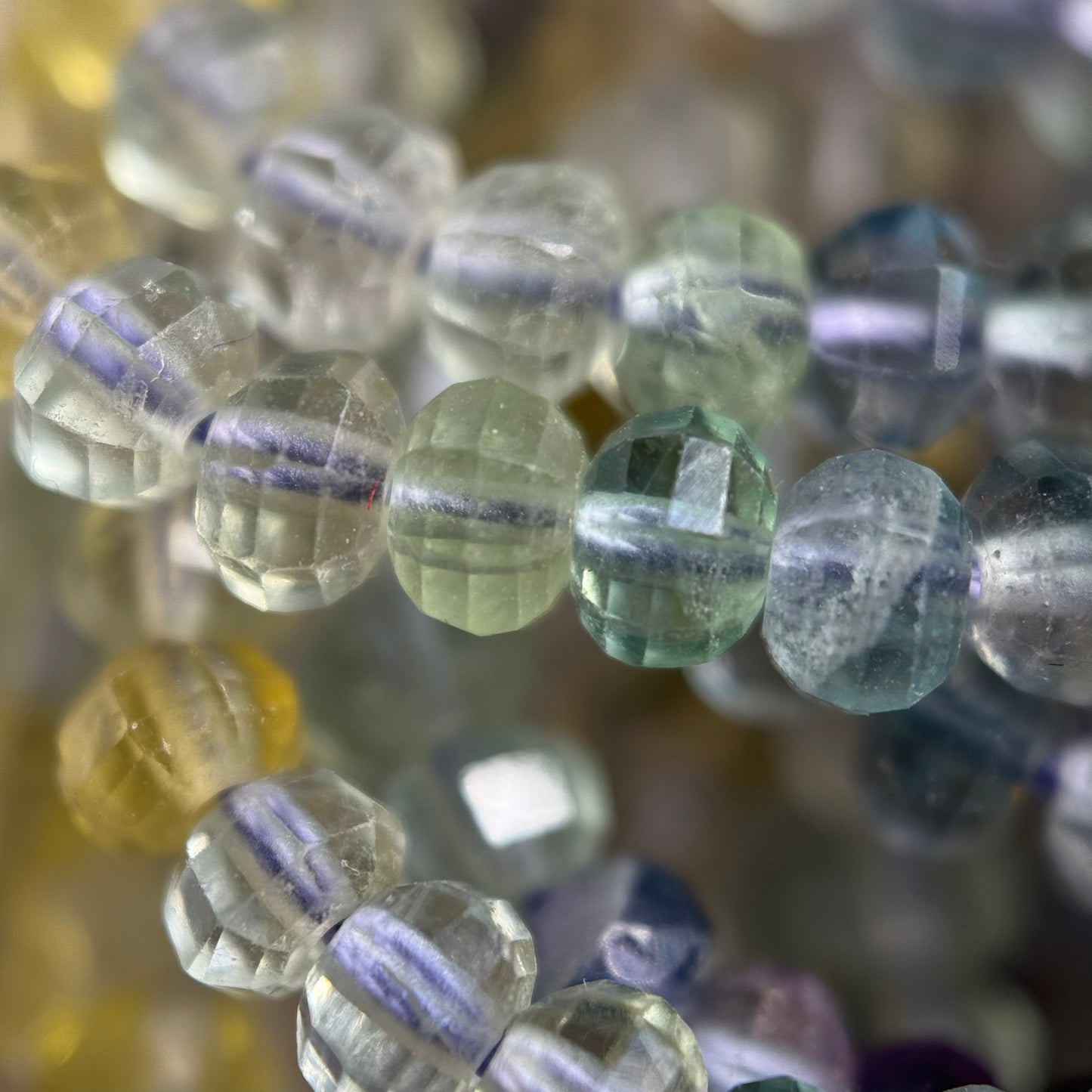 Faceted Rainbow Fluorite Beads - Rondelle Beads