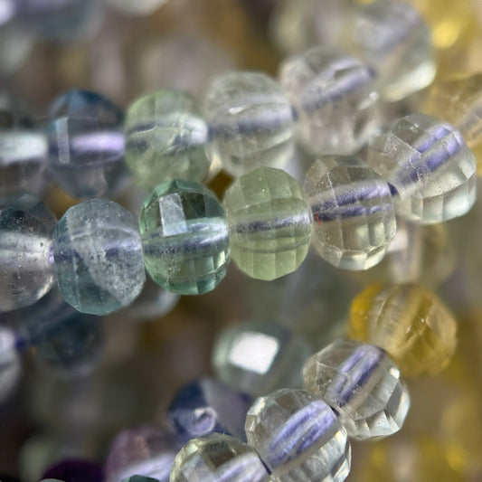 Faceted Rainbow Fluorite Beads - Rondelle Beads (AAA Quality)