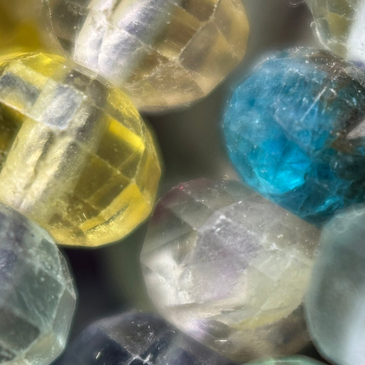 Faceted Rainbow Fluorite Beads - Rondelle Beads