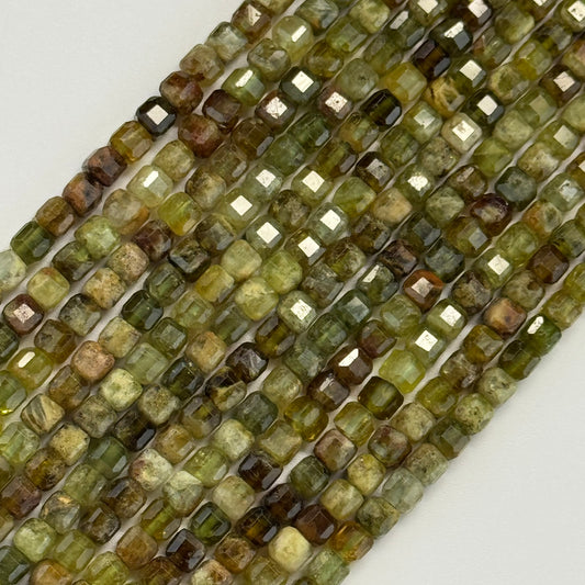 Green Garnet Faceted Square Beads