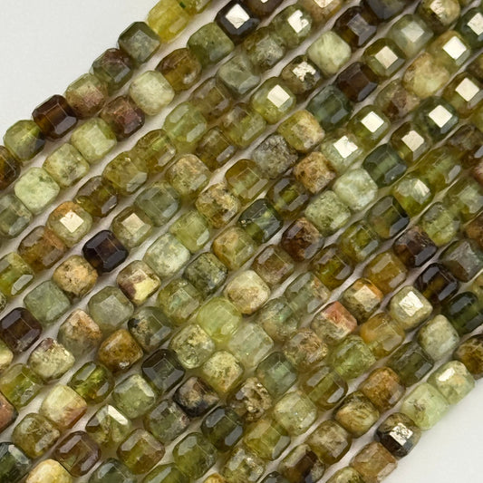 Green Garnet Faceted Square Beads