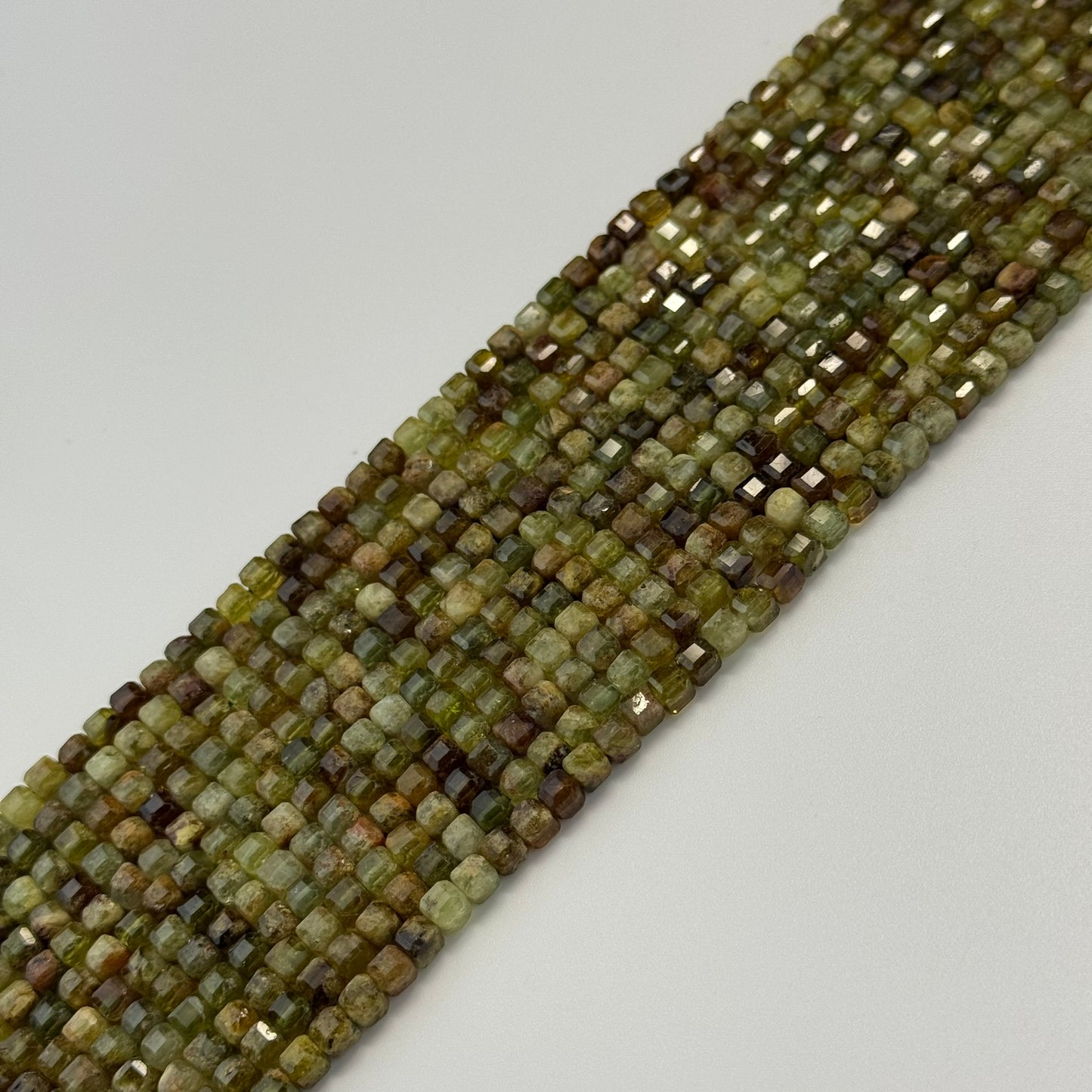 Green Garnet Faceted Square Beads