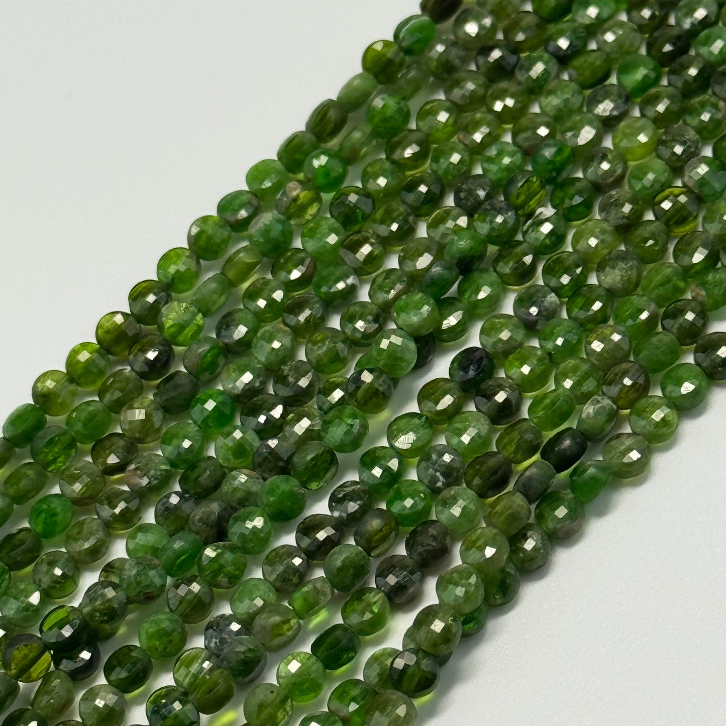 Diopside Faceted Beads - Lentil Shape