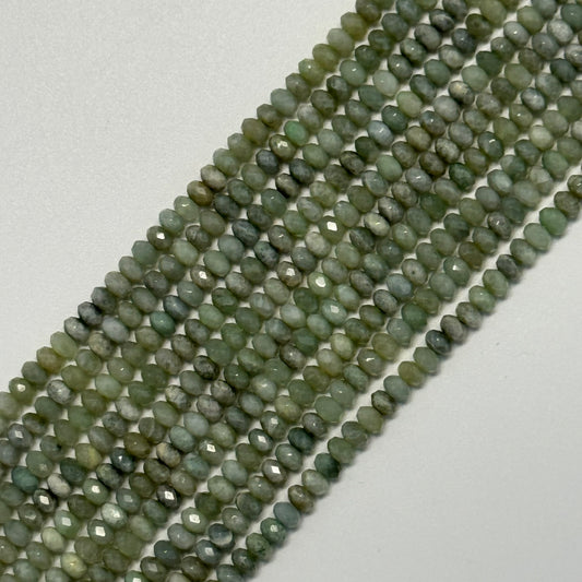 Burmese Jade Faceted Rondelle Gemstone Beads