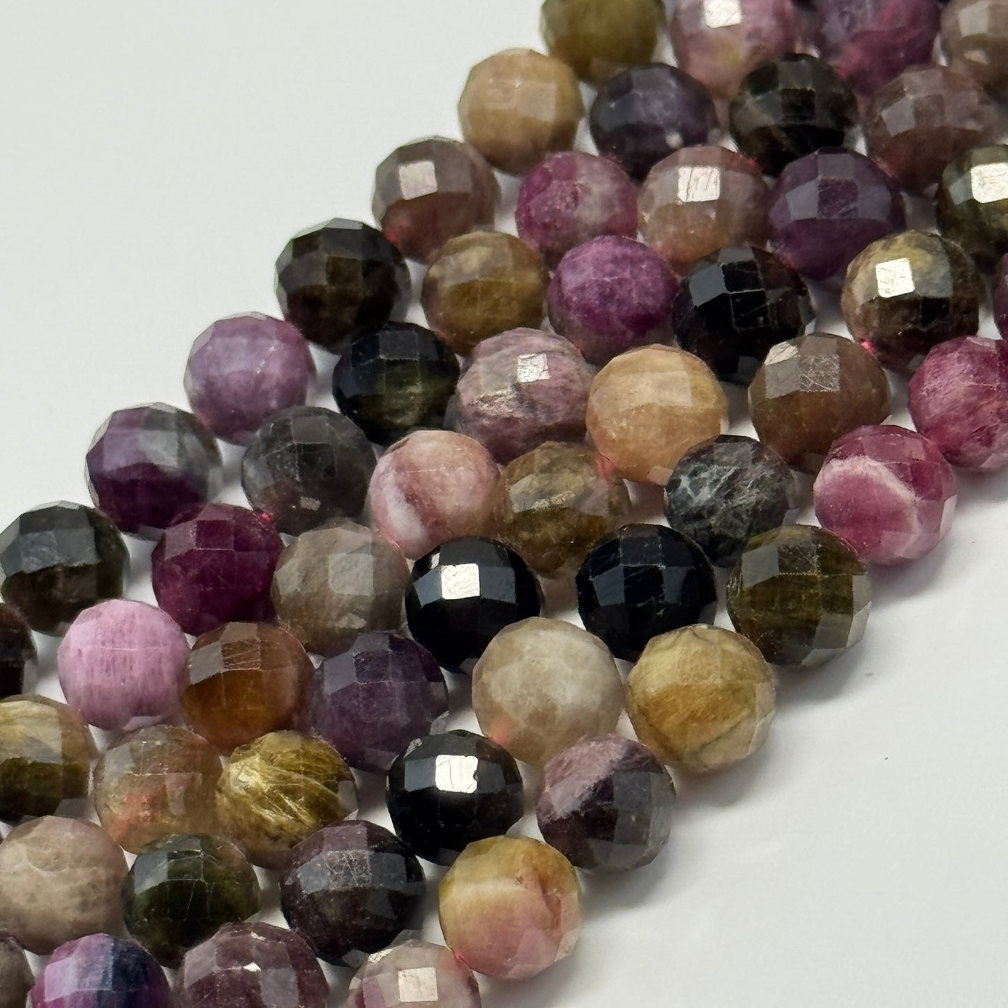 Tourmaline Multicolor Faceted Round Gemstone Beads