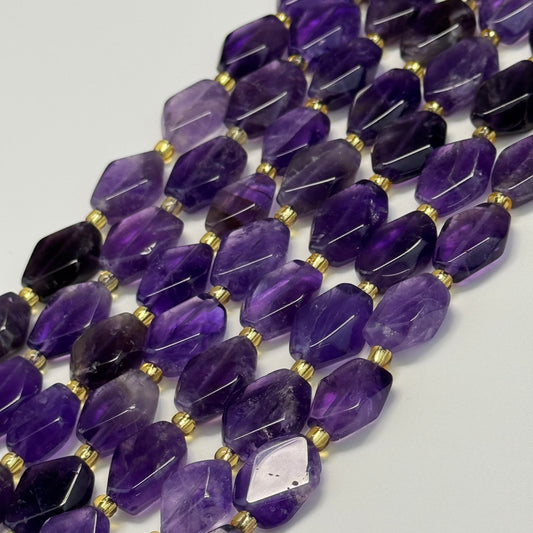 Amethyst Flat Diamond-Cut Beads
