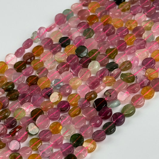 Tourmaline Multicolor Round Flat Gemstone Beads - (A Quality)