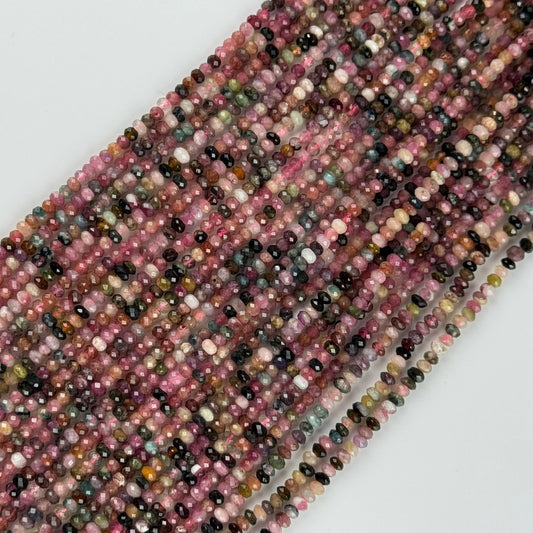 Multicolor Tourmaline Faceted Rondelle Gemstone Beads – Green & Pink (A Quality)