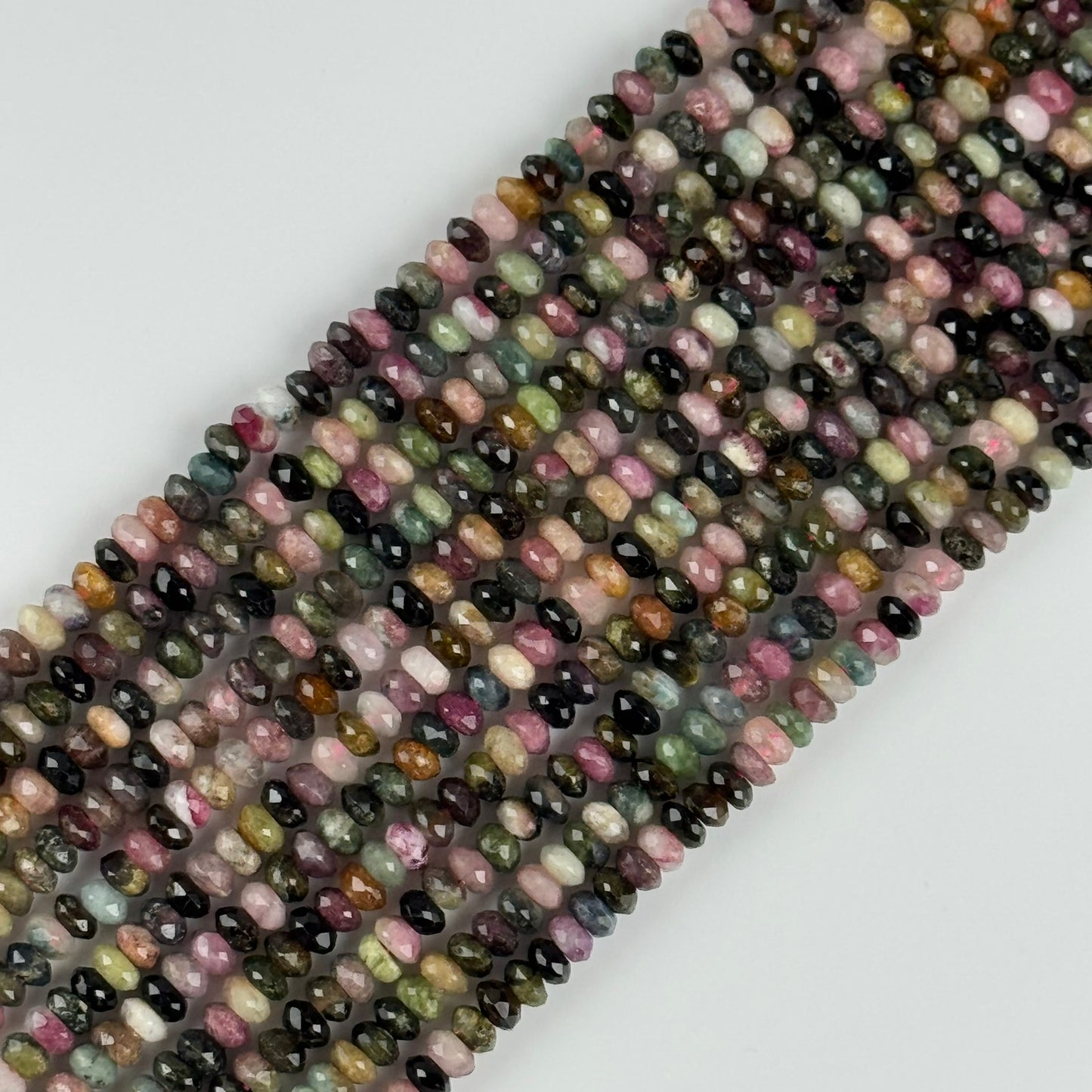 Multicolor Tourmaline Faceted Rondelle Gemstone Beads – Green & Pink (A Quality)