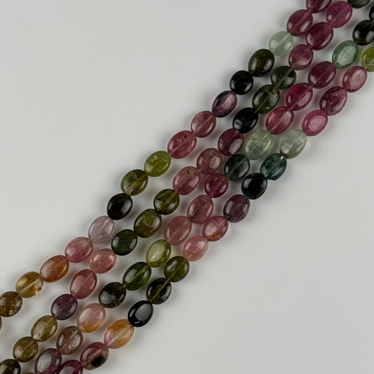 Multicolor Tourmaline Oval Shape Double-Sided doummed Gemstone Beads