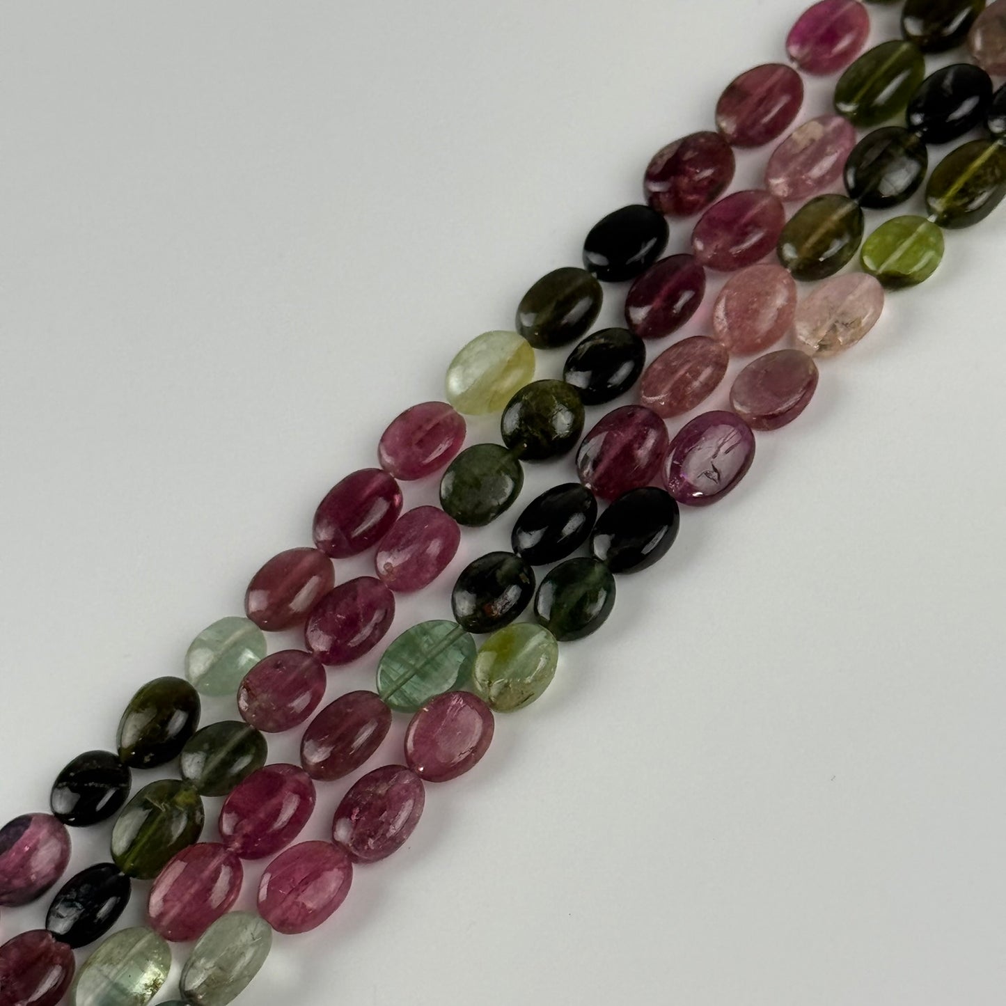 Multicolor Tourmaline Oval Shape Double-Sided doummed Gemstone Beads