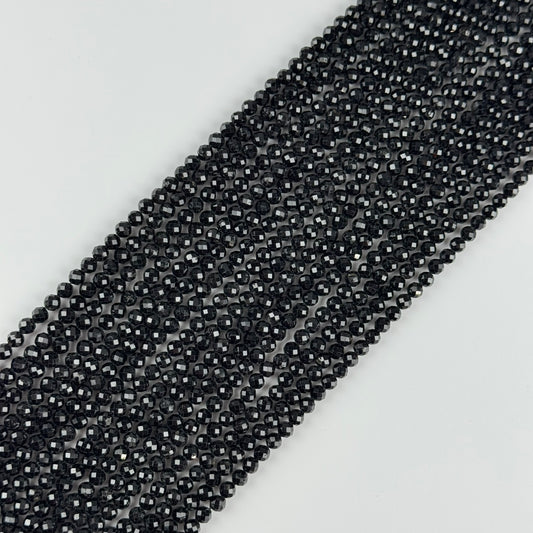 Black Tourmaline Faceted Round Gemstone Beads (AA Quality)