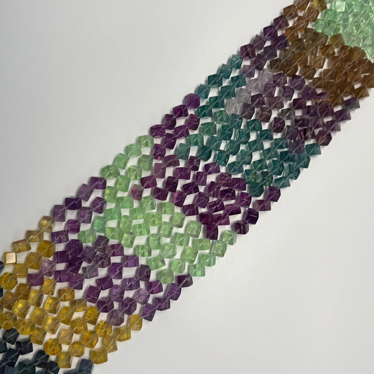 Multicolor Fluorite Polished Cube Gemstone Beads (AA Quality)